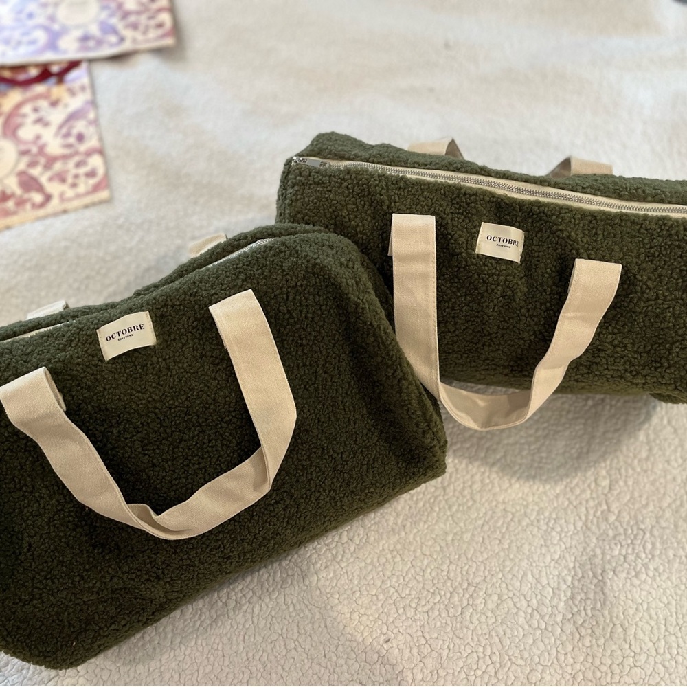 Set of two: Octobre Olive Green Fleece Tote Bags